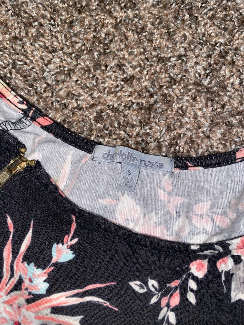 Charlotte Russe Black Floral Crop Top with Pink Flowers - Picture 2 of 4